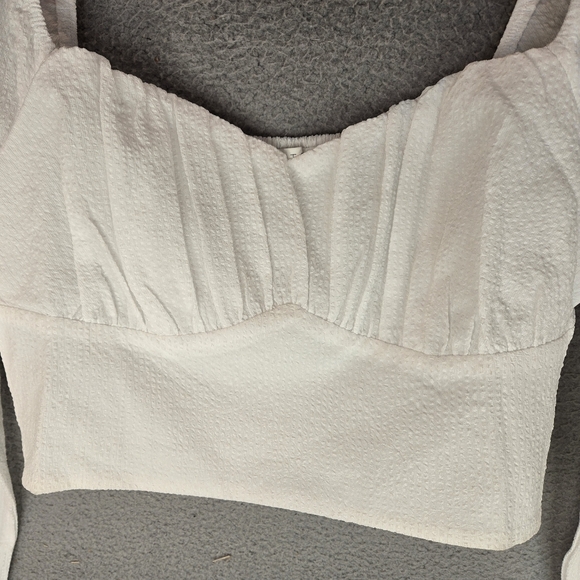 Astr The Label Crop Top White Womens Sz L Ruched Sweetheart Neckline Smock Back - Picture 4 of 12